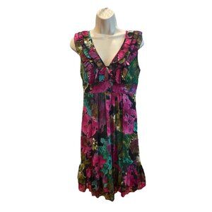 Ruby Rox Floral V Neck Cap Sleeve Ruffle Dress Sz 9 (Juniors)